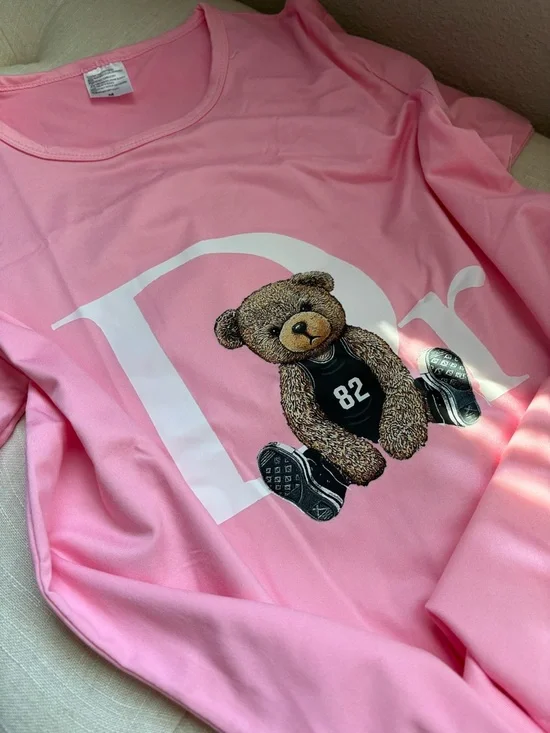 Pink T-Shirt with Teddy Bear Graphic - Picture 3 of 4